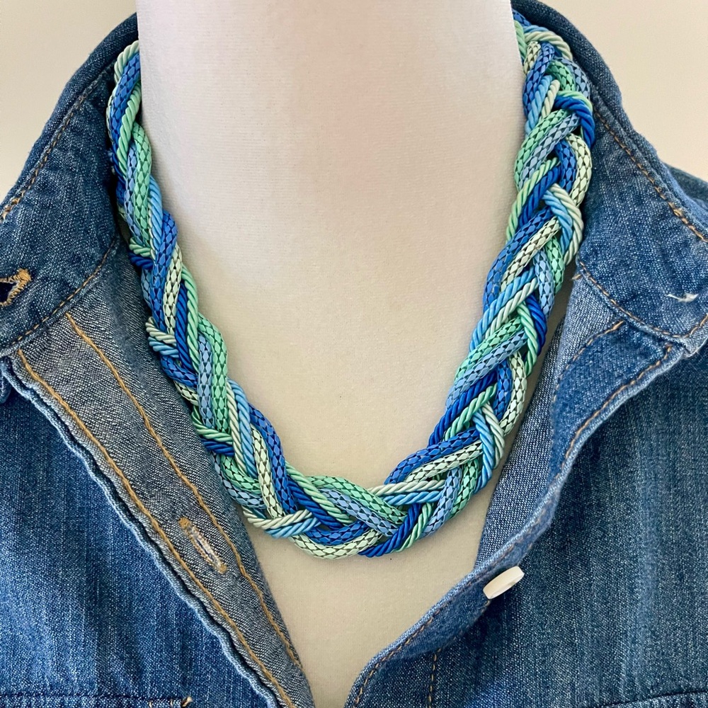 Braided Shades of Blue Necklace by Sfera